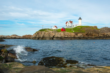 Fototapeta na wymiar Cape Neddick Lighthouse (Nubble Lighthouse) at Old York Village, Maine, USA.