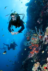 Plexiglas foto achterwand Scuba Diver verkent koraalrif. © frantisek hojdysz