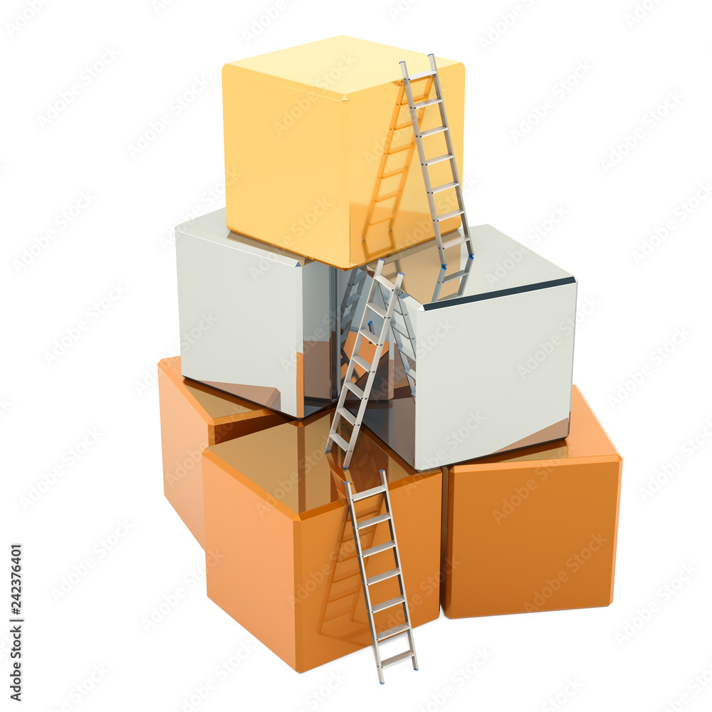 Aufkleber success and business progress concept. stairs with blocks building, cubes. 3d rendering