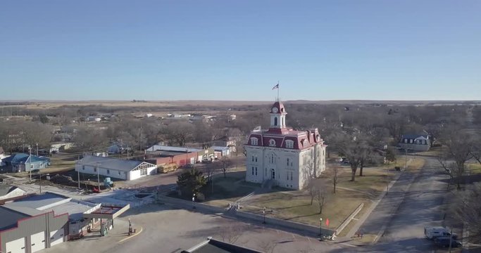 Aerial Shot of a Large Limestone Courthouse