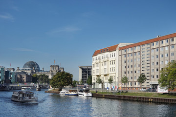 The Spree River in Berlin with Reichstag in the distance