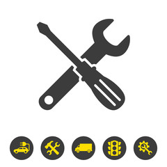 Wrench and screwdriver icon on white background.