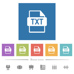 TXT file format flat white icons in square backgrounds