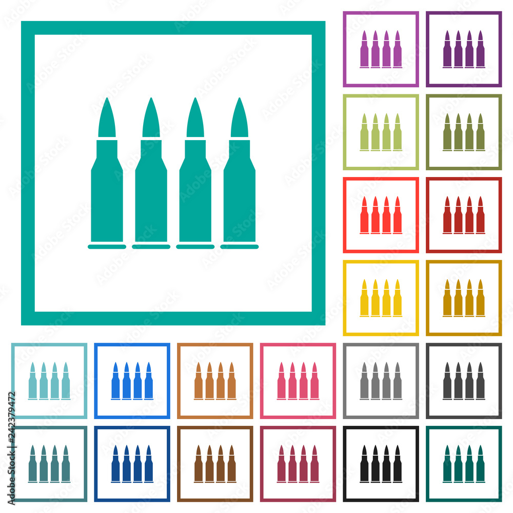 Poster four bullets flat color icons with quadrant frames