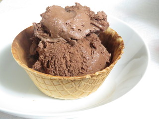 chocolate ice cream in waffle bowl