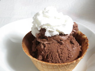 chocolate ice cream in waffle bowl