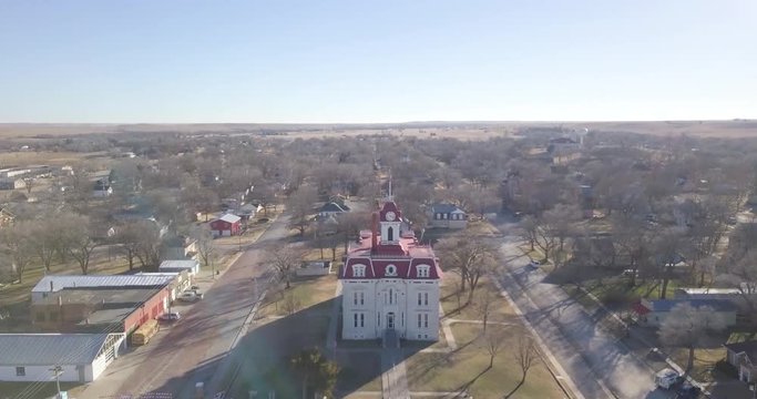 Slow Drone Tilt over Large Limestone Courthouse