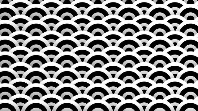 Black and white animated background featuring a seamless pattern with dynamic circle graphics