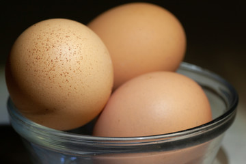 Fresh Brown Yard Eggs in Glass Bowl