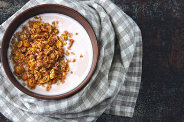 Healthy breakfast bowl with yogurt and granola.