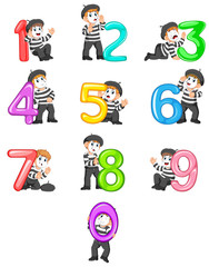 the collection of the little pantomime boy with the 0 - 9 balloon number with the different posing 