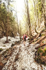 Obraz premium Mountaineer hiking the Alps of Slovenia