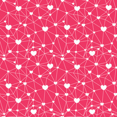 Red web of hearts seamless repeat pattern. Great for Valentines Day or wedding invitations, cards, backgrounds, gifts, packaging design projects. Surface pattern design.