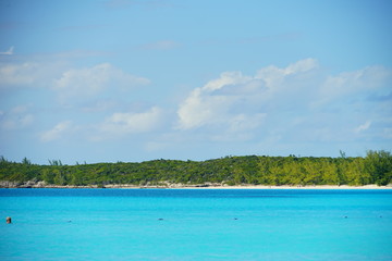 The beautiful Half Moon Bay island in Bahama and Caribbean sea ocean