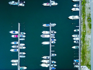 boats at docks aerial view