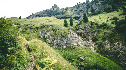Fototapeta na wymiar The beautiful cliffs of the Dolomites in Italy - Passo Principe, Passo Antermoia, Dolomiti