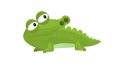 cartoon scene with funny crocodile on white background - illustration for children