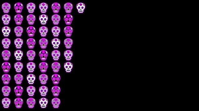  HD animation of glowing Sugar Skulls forming a wall.