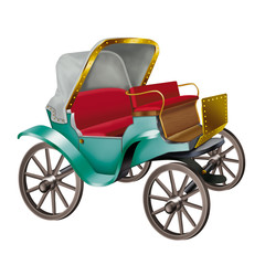 Fototapeta premium carrosse, calèche, carriole, transport, vieux, chariot, voiture, millésime, antique, roue, jouet, bleu, rouge, bleu, coloré, jolie, sympathique