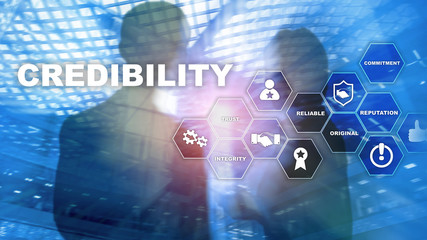 Corporate credibility improvement concept. Multiple exposure, mixed media background.