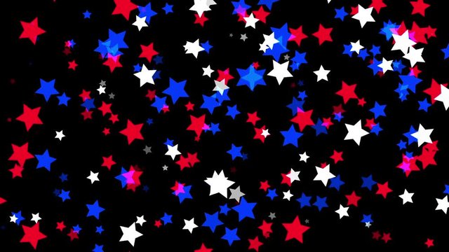 Seamless HD animated background featuring red, blue and white particle stars moving horizontally.