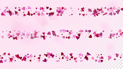 Falling Hearts Vector Confetti. Valentines Day Tender Pattern. Elegant Gift, Birthday Card, Poster Background Valentines Day Decoration with Falling Down Hearts Confetti. Beautiful Pink Design