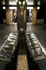 Metal bench at the metro station