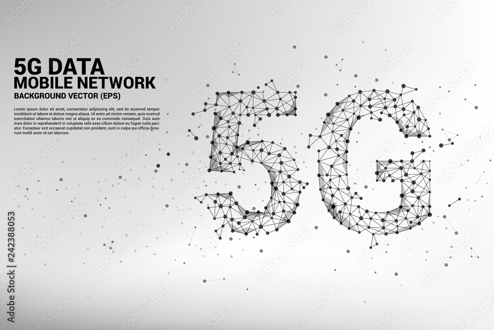 Aufkleber Vector Polygon dot connect line shaped 5G mobile networking. Concept for mobile sim card technology and network.