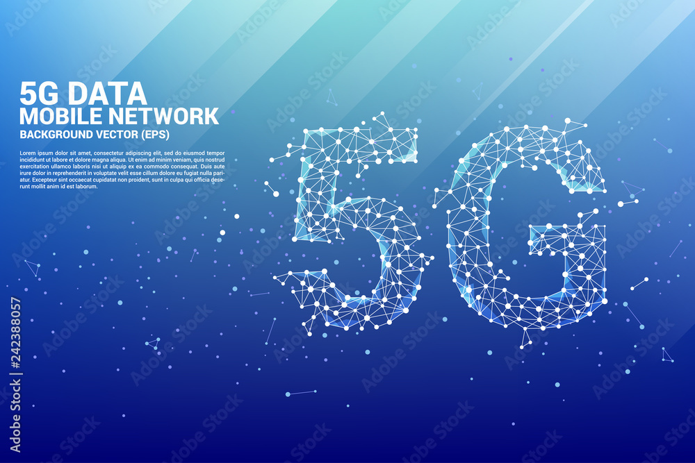 Poster Vector Polygon dot connect line shaped 5G mobile networking. Concept for mobile sim card technology and network.