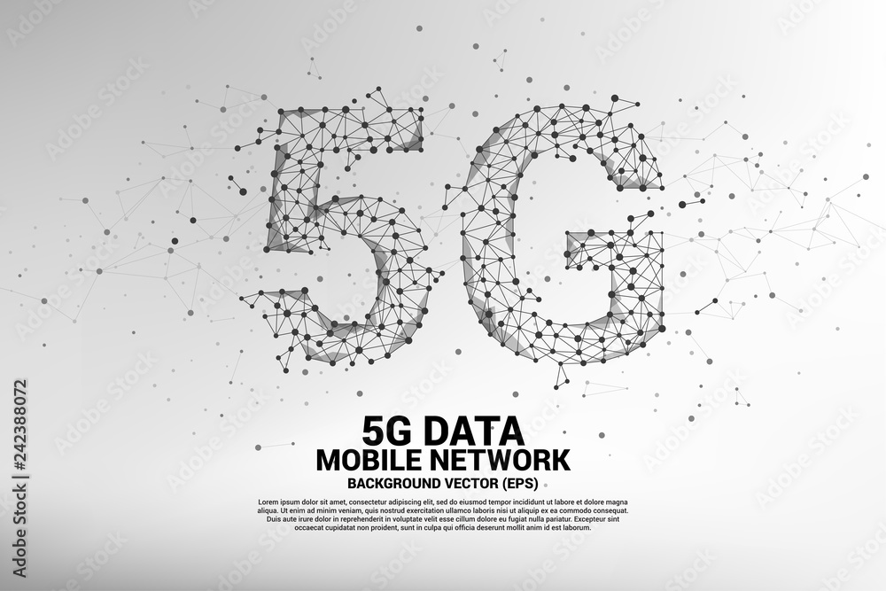 Wall mural Vector Polygon dot connect line shaped 5G mobile networking. Concept for mobile sim card technology and network.