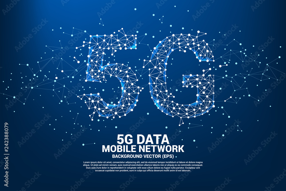 Poster Vector Polygon dot connect line shaped 5G mobile networking. Concept for mobile sim card technology and network.
