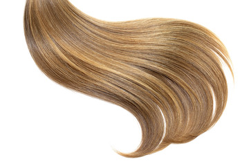 Brown hair, isolated on white background. Long ponytail - obrazy, fototapety, plakaty