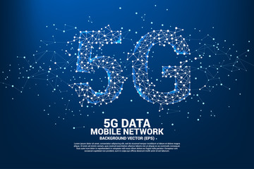 Vector Polygon dot connect line shaped 5G mobile networking. Concept for mobile sim card technology and network. - obrazy, fototapety, plakaty