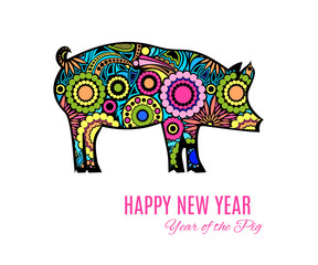 Fototapeta premium Ornamental pig or wild boar a symbol of the 2019 Chinese New Year isolated on white background