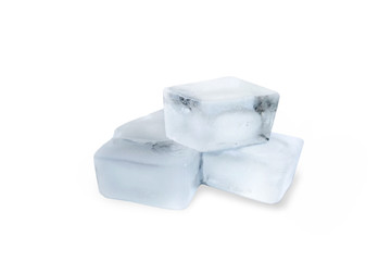 Ice cubes on white background. Frozen liquid