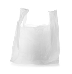 Clear disposable plastic bag on white background