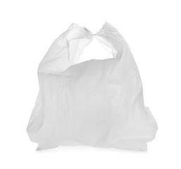 Clear disposable plastic bag on white background