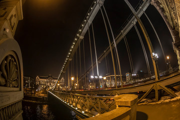 Night view with Chain Bridge in Budapest, Hungary