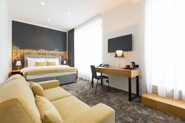 Interior of a new hotel bedroom