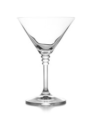 Empty crystal martini glass on white background