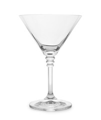 Empty crystal martini glass on white background