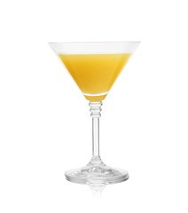 Glass of martini cocktail on white background