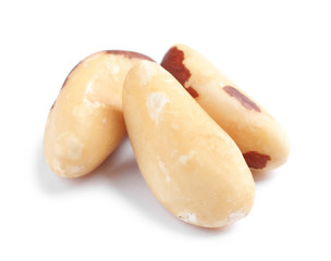 Delicious Brazil nuts on white background. Healthy snack