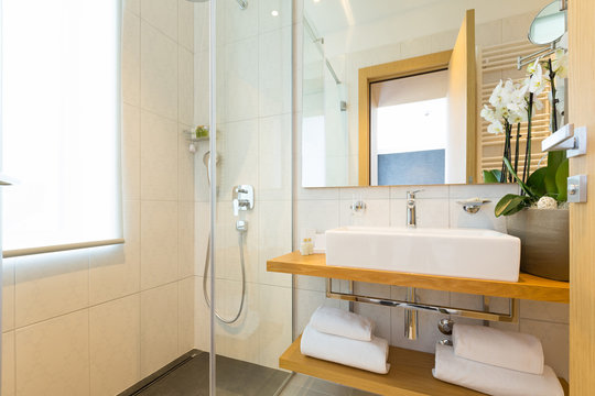 Interior of a modern hotel bathroom