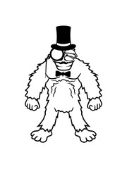 herr sir gentlemen zylinder hut monokel brille reich yeti monster comic cartoon affe groß fabeltier schnee weiß menschenaffe lustig riese berge winter bigfoot clipart design