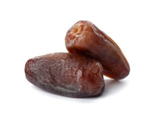 Sweet dates on white background. Dried fruit as healthy snack