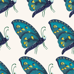 Seamless vector pattern vith cute 3d insect.