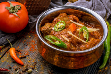 mutton rogan josh indian food in copper