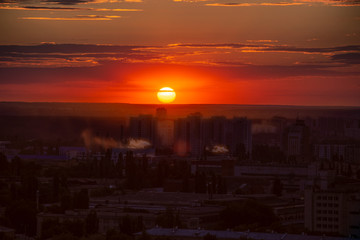 Crimson sunset above Voronezh city