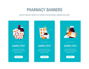Medicine template for web banners in flat style